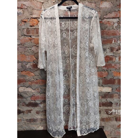 Express White Lace Cardigan Womens Sz M/L Long (nj) - Picture 1 of 2